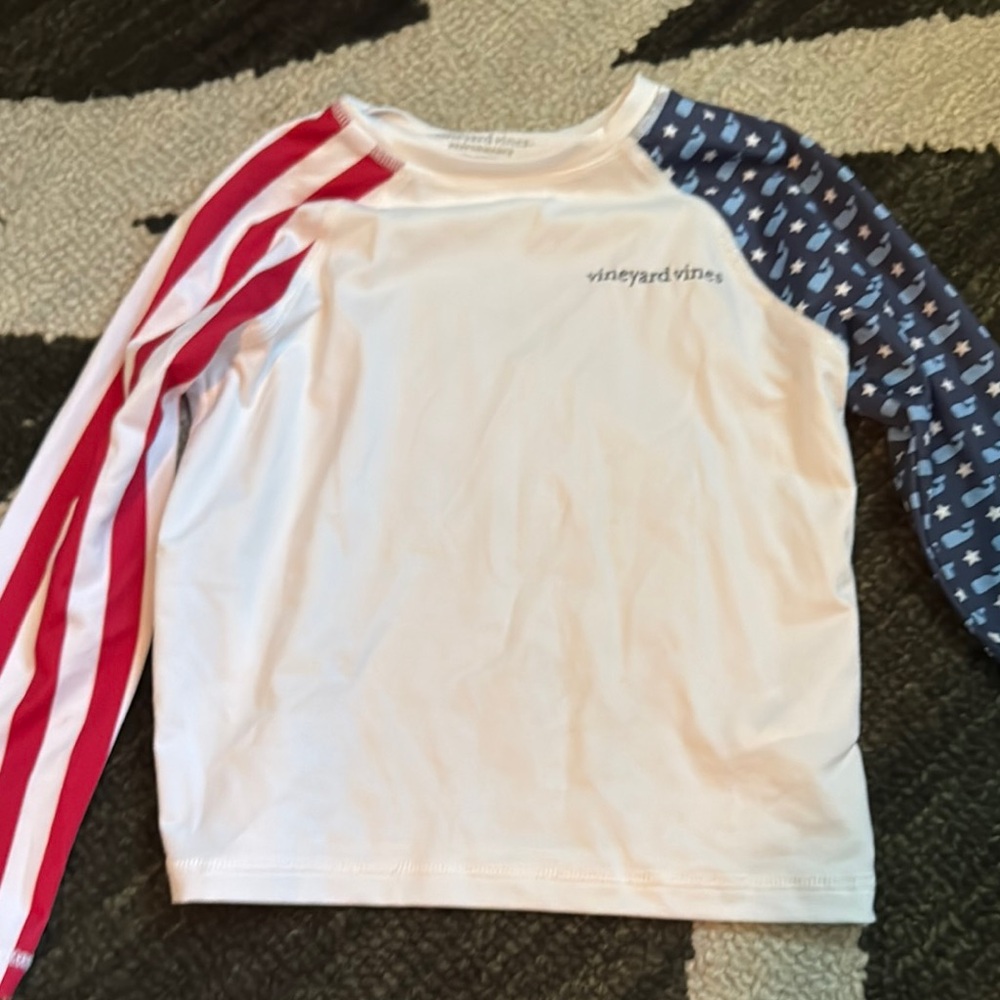 Vineyard Vines Red and White Long Sleeve Tee Swim Shirt